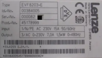 USED LENZE EVF8203-E INVERTER DRIVE 00450487 33.8203-E.2A.11