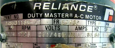 USED RELIANCE ELECTRIC P48H3116M-ZR MOTOR 1/4HP 1725RPM 208/230V EC48P