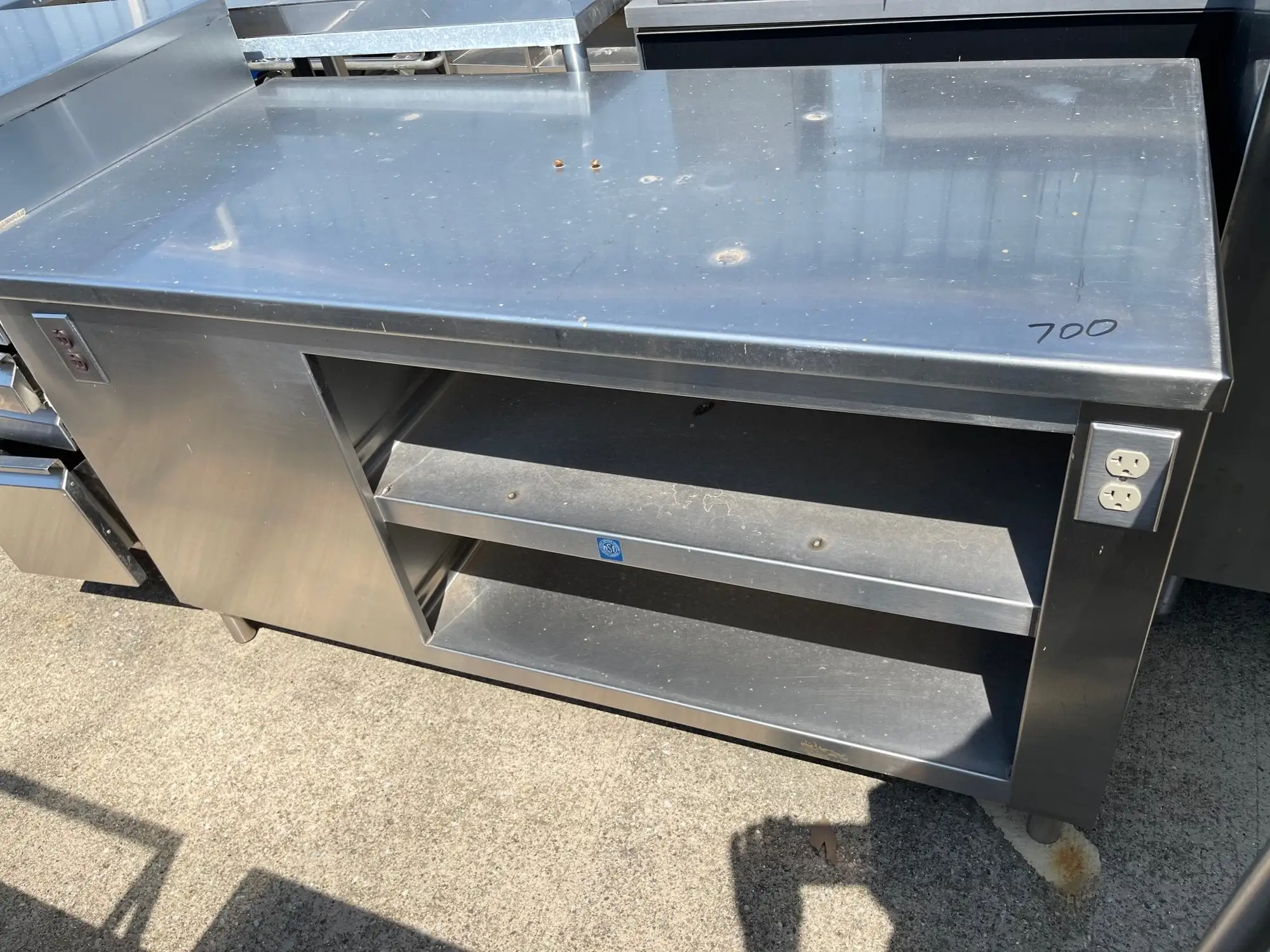 Used Falcon Restaurant Supply Used 61" Stainless Steel Equipment Stand with shelves and outlets - SS122 Restaurant Equipment (Miscellaneous) Illinois US | Falcon Restaurant Supply #1376009