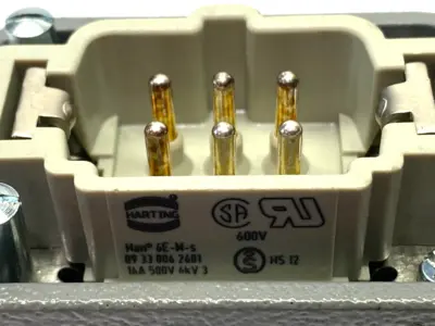 Used HARTING Male Insert Han E 06 Pos. 16A w/ 19300061540 Hood Side Entry Contact Blocks Michigan US | Maverick Industrial Sales #1424762