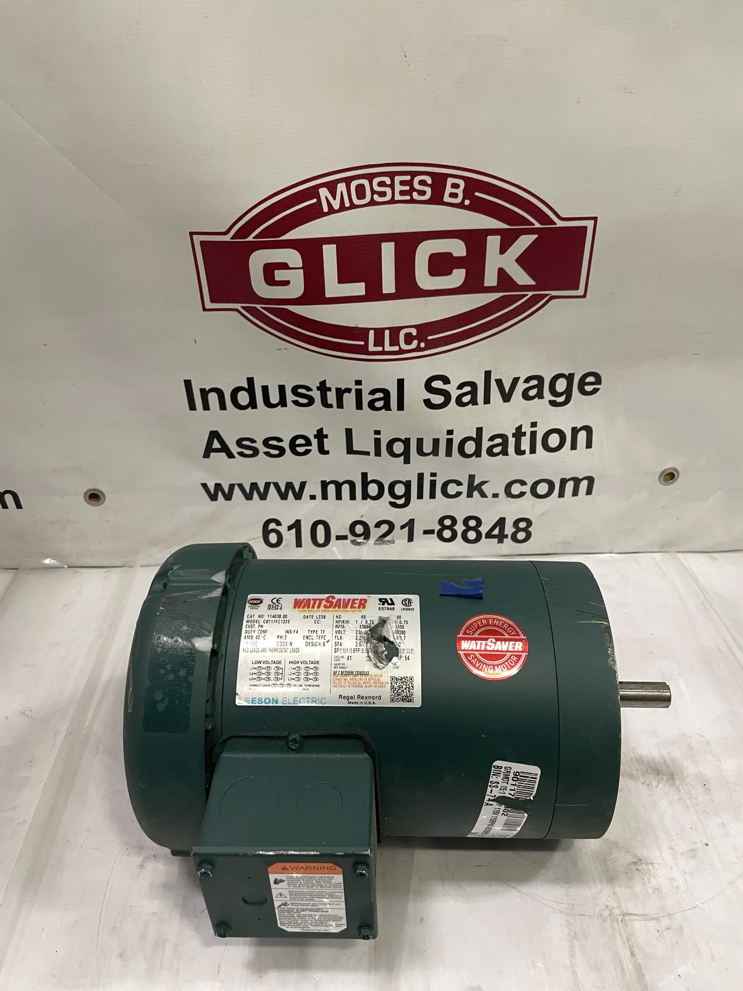 Leeson Electric WattSaver C6T17FC132E 1HP Electric Motor 1760rpm 230/460V 3PH TEFC
