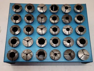 MIXED BRAND 5C COLLET SET (30 PCS) W/ BASE - VARIOUS SIZES FROM 3/8" TO 4-49/64"