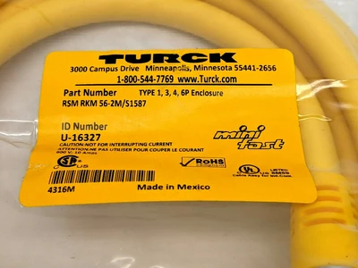 RSM RKM 56-2M/S1587,U-16327 | Turck RSM RKM 56-2M/S1587 MiniFast Cordset U-16327 - New