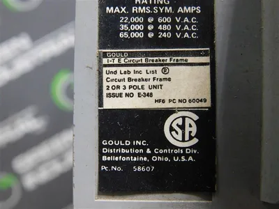 Gould HF63F250 Circuit Breaker 600VAC 250A 3 Pole 225A Rating Plug Chipped Used
