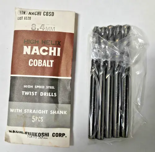 8.4mm High Helix Nachi Cobalt HSS Straight Shank Twist Drills 5 pcs