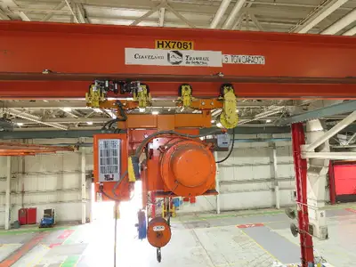 Cleveland Tramrail P&H 5 Ton Single Girder Underhung Bridge Crane 45' 10" Span