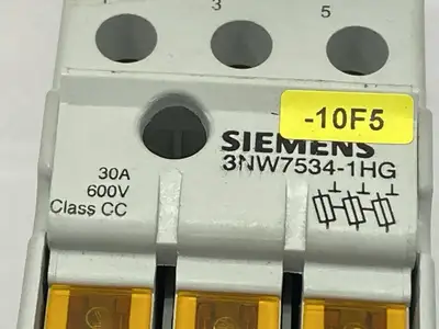 3NW7534-1HG | Siemens  Fuse Holder 3-Pole Class CC 600V 30A w/ 5ST2600 - Used