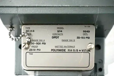 NEW UNITED ELECTRIC H115B-S54 PRESSURE SWITCH H115BS54