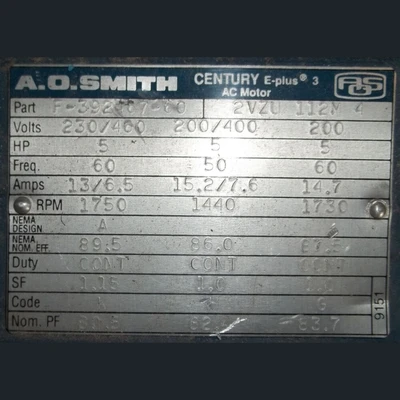 AO Smith 5 HP E-Plus Motor