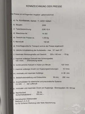 USED 2000 RUHRMANN PRESSEN ESR15H