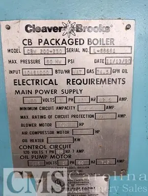 USED 1990 CLEAVER BROOKS CBW-200-230 HOT WATER BOILERS