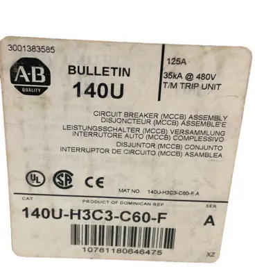 ALLEN BRADLEY 140U-H3C3-C60-F CIRCUIT BREAKER SER. A 140UH3C3C60F NEW, SURPLUS