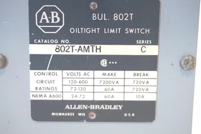 NEW ALLEN BRADLEY 802T-AMTH LIMIT SWITCH SER.C 802TAMTH