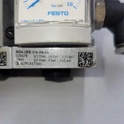 USED FESTO TWO FESTO REGULATORS MS4-LRB-1/4-D6-AS WITH BRACKET & AIR-LINE ELBOWS