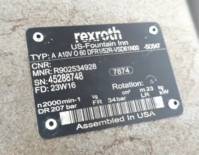 New | in-Stock Bosch Rexroth R902534928, A A10V O 60 DFR1/52R-VSD61N00-SO547 Hydraulic Pumps Michigan US | Maverick Industrial Sales #1467994