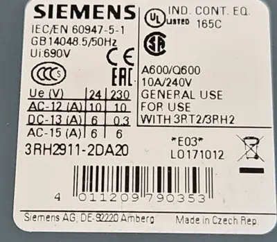 Used Siemens 3RH2911-2XA40-0MA0 PLC Contactors South Carolina US | Palmetto Automation #1160108