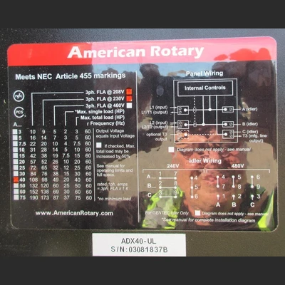 Used AMERICAN ROTARY ADX40-UL Phase Converters British Columbia CA | Savona Equipment LTD #1488447