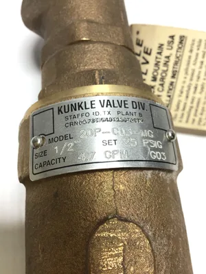 Kunkle 020P-C03-MG0025 Pressure Relief Valve 1/2″NPT Cap 4.7 GPM 25 PSIG Bronze