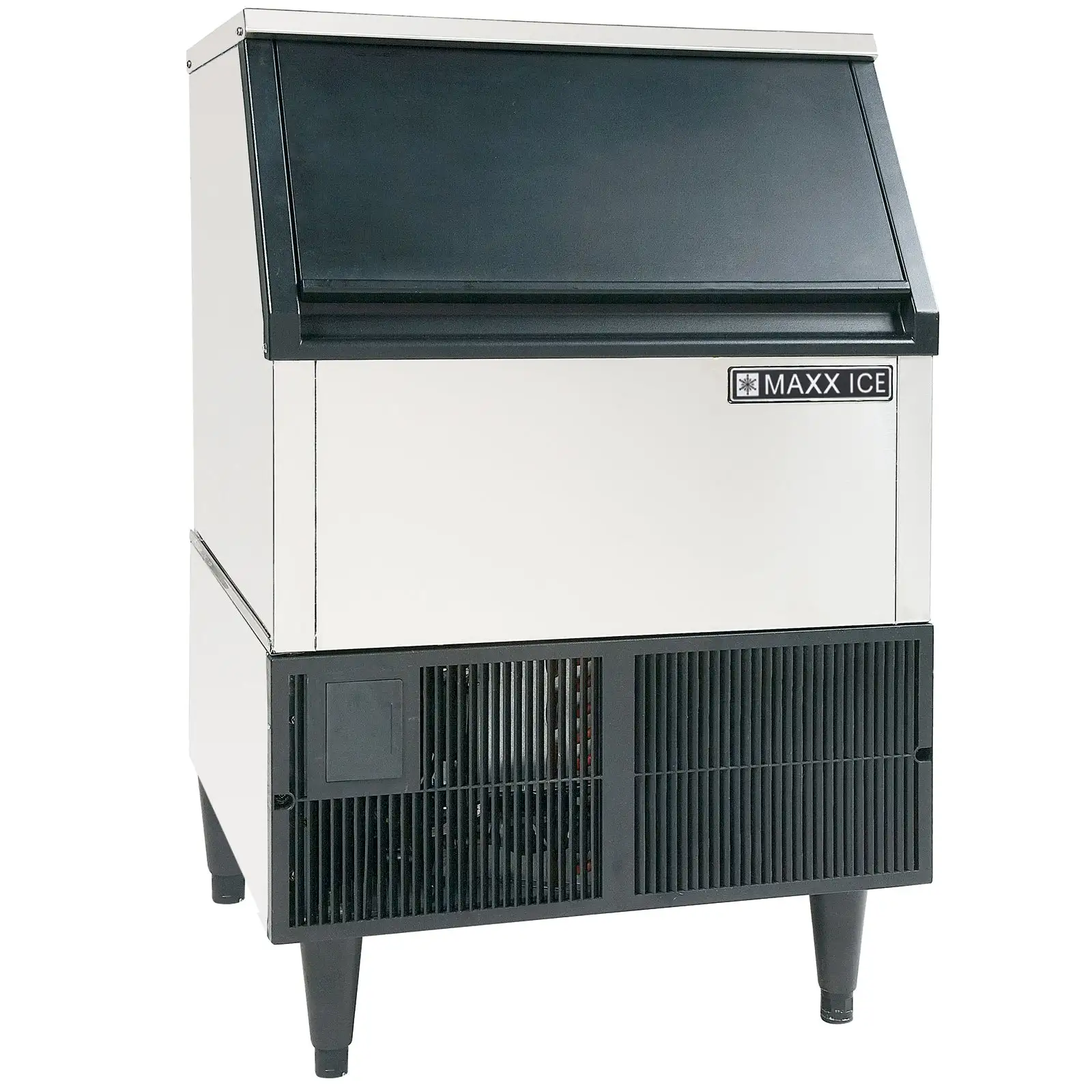 Maxx Ice Ice Machine, 265 lbs, Half Dice Cubes, Storage Bin, SS/Black Trim