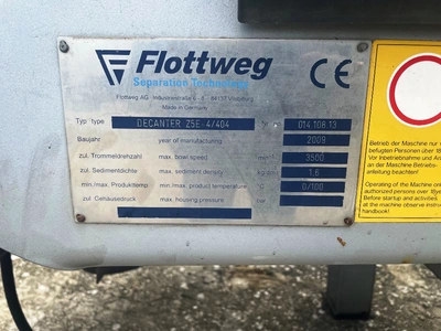 Flottweg Z5E-4/404 sanitary decanter centrifuge, 316SS.