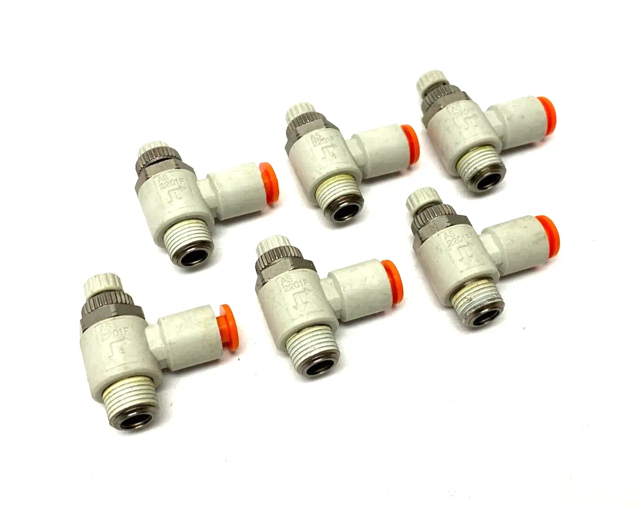 USED SMC PNEUMATIC FLOW CONTROL ELBOW FITTING 3/16" OD TUBE