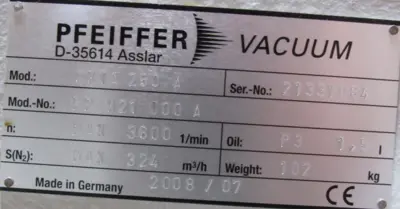 USED PFEIFFER WD235 VACUUM PUMP OXTA250A PPS20761 PKD46602A DUO65 PPW21000A