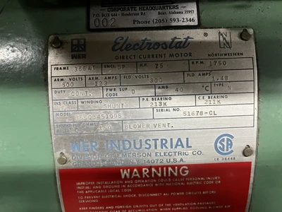3.5" Welex 24:1 Extruder Model 350 RHNV,75Hp