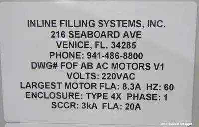 USED INLINE FILLING SYSTEMS COMPLETE L