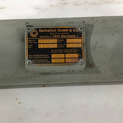 Gerbeich 145915 Heat Exchanger Max Op Pres 16bar Around tubes 10bar Through Tubes