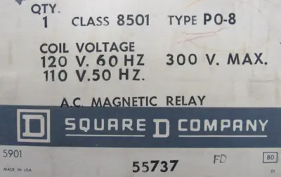 NEW SQUARE D 8501-P0-8 AC MAGNETIC RELAY 8501P08