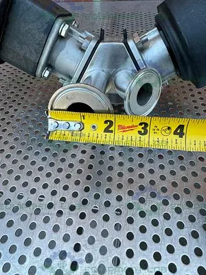 USED LOT OF 2 - ITT PURE FLO 3 WAY DIAPHRAGM VALVE W/ 1" SANITARY FITTING