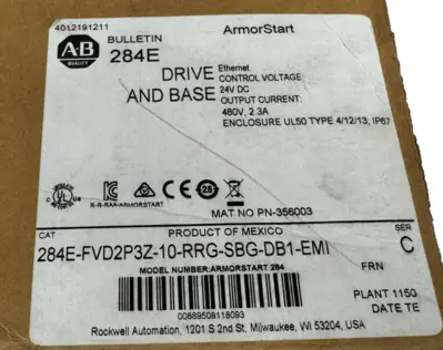 ALLEN BRADLEY 284E-FVD2P3Z-10-RRG-SBG-DB1-EMI ARMORSTART DRIVE SER. C UNUSED