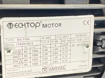 Used Techtop Electric Motor 0.35HP w/ Varvel FRT40 B3 i=7 Gear Reducer 7:1 Gearmotors Michigan US | Maverick Industrial Sales #1389612