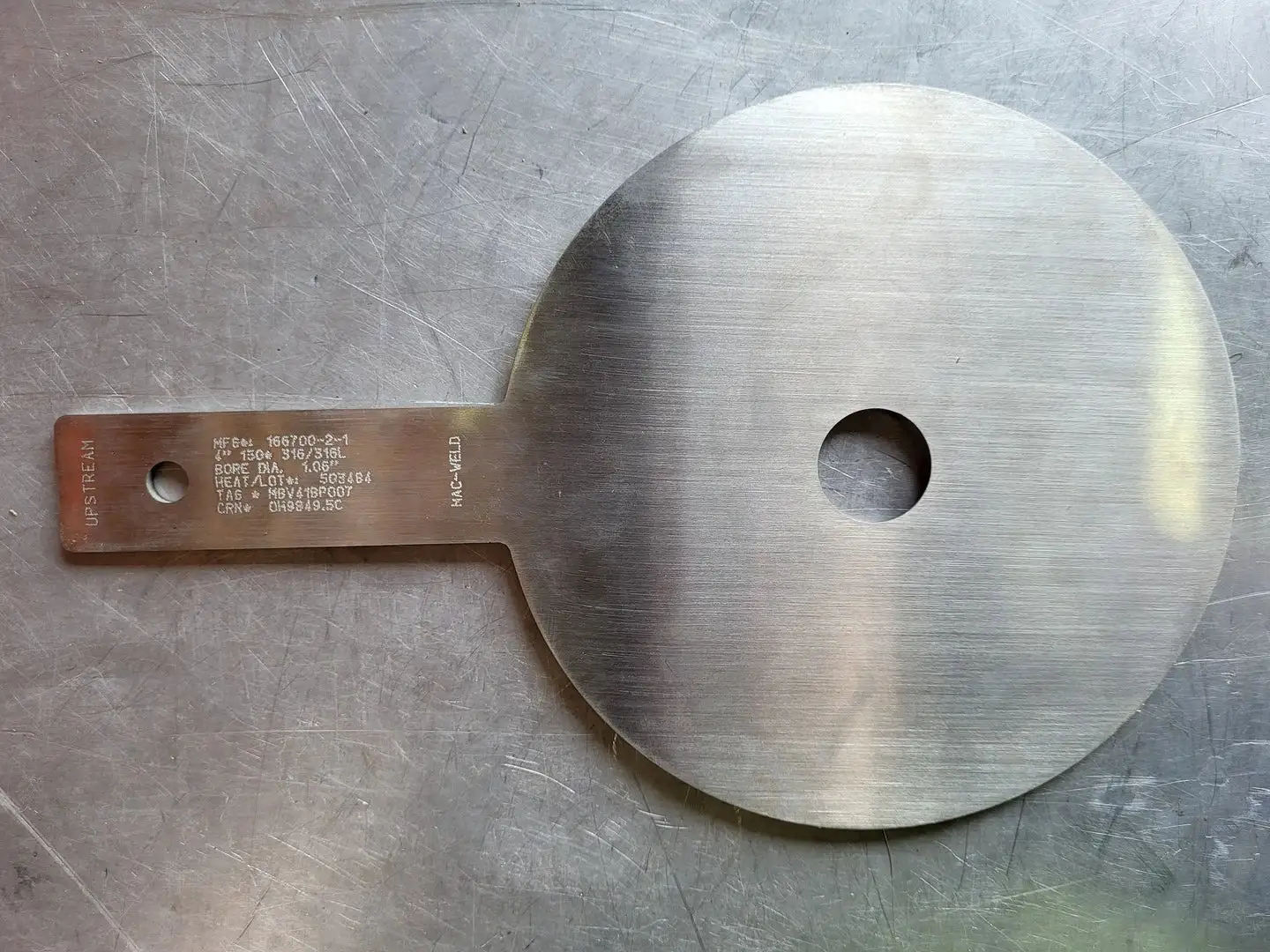 4" Paddle Orifice Plate Upstream 1.06"