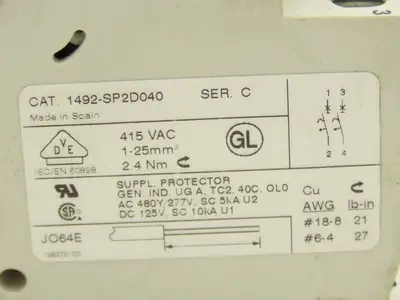 Allen Bradley 1492-SP2D040 Mini Circuit Breaker 4A 2-Pole 480V Ser C Lot of 6
