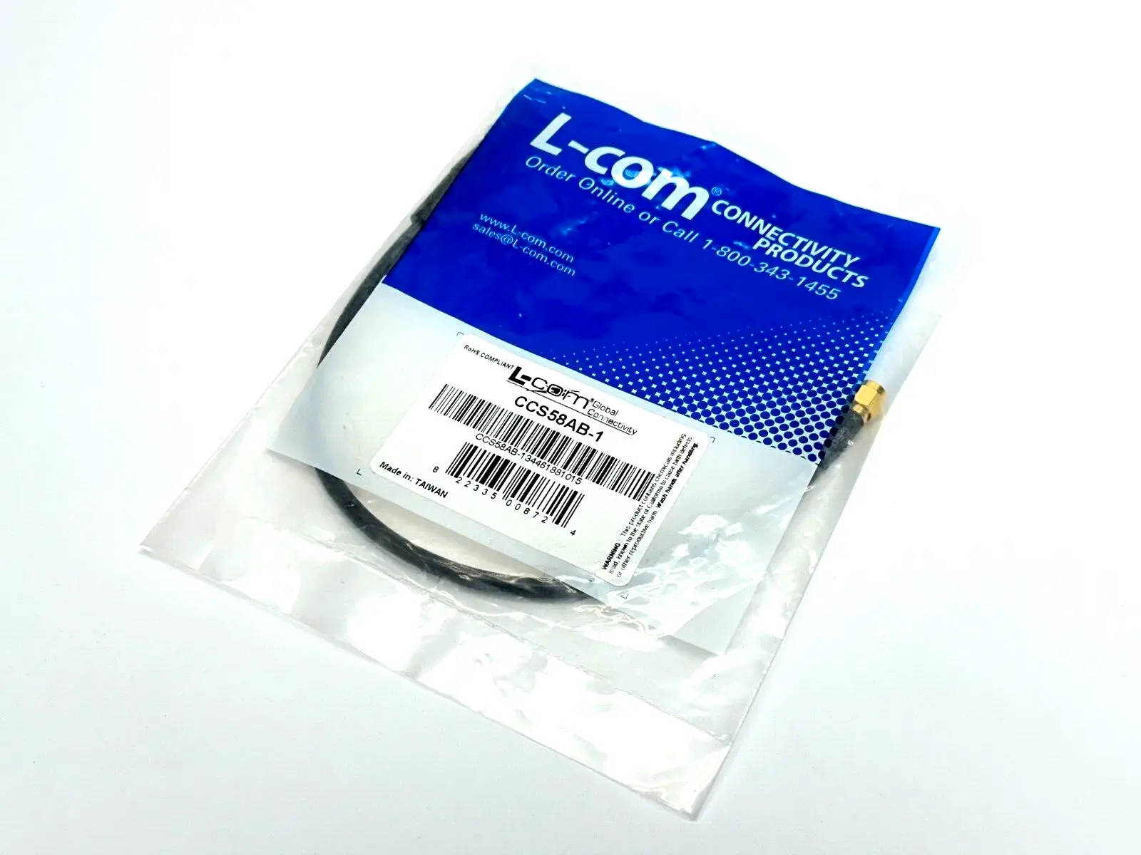 CCS58AB-1 | L-Com  RG58C Coaxial Cable SMA Male - BNC Male 1ft - New
