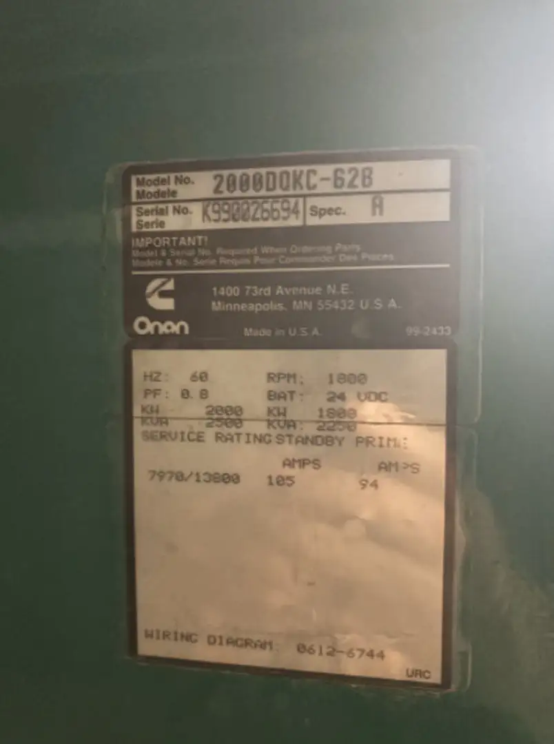 USED CUMMINS 2000DQKC-628