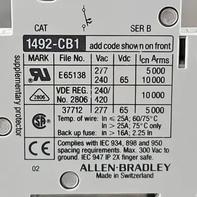 Allen-Bradley 1492-CB1-G030 SerB 1 Pole 3 Amp Circuit Breaker. Loc4B-18