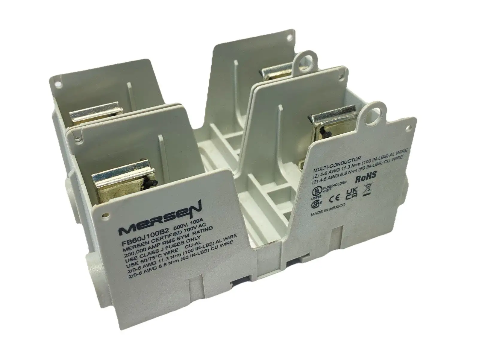 USED MERSEN FUSE BLOCK CLASS J 2P 100A 600V