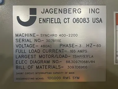 USED 1998 JAGENBERG 86.61” WIDE SYNCHRO SHEETER  400-2200 MODEL WITH DUAL SLITTER SECTION 1998 JAGENBERG 86.61” WIDE SYNCHRO SHEETER  400-2200 MODEL WITH DUAL SLITTER SECTION