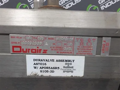 Duravalve AS7016-S105-3D Air Actuated Ball Valve Assembly 1-1/2" Used