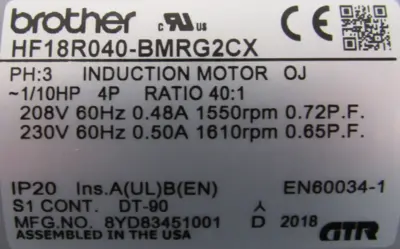 NEW BROTHER HF18R040-BMRG2CX GEAR MOTOR 40:1 HF18R040BMRG2CX