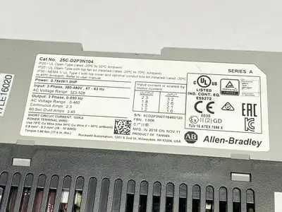USED ALLEN-BRADLEY SER A POWERFLEX 527 AC DRIVE 2.3A 0-460V 0.75KW/1HP