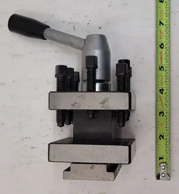 4-WAY LATHE TOOL POST H: 6-3/4” OVERALL W: 3.15IN L: 3.15IN GAP: 1-1/4IN BASE: .72IN