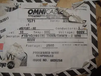 New | in-Stock Omni Cable #10/1C (19STR) THHN/ THWN-2 WHI Misc Electrical & Power Parts Michigan US | Maverick Industrial Sales #1400885
