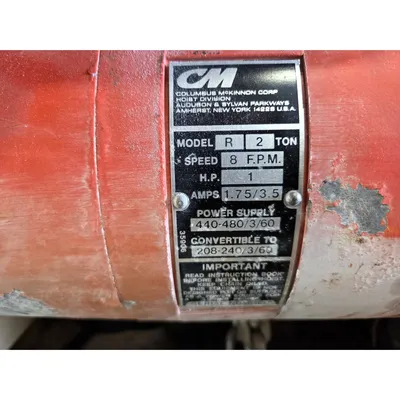 Used 2 Ton CM Series 635 Lodestar Electric Chain Hoist with Motor Driven Trolley