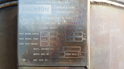 Brighton 1,000 Gallon 316 SS Dish Top, Dish Bottom Pressure Vess