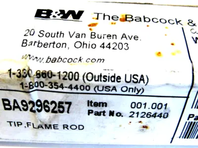 NEW B&W 2126440 TIP FLAME ROD BA9296257