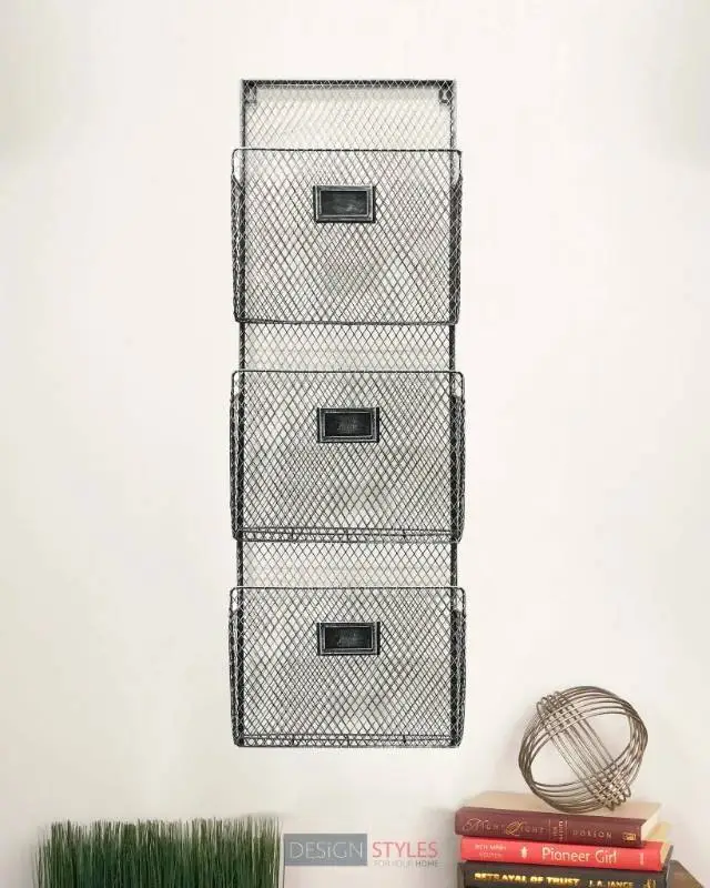 Design Styles| 3-Tier Distressed Black Metal Vintage Wall File Organizer