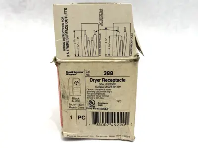 USED LEGRAND BLACK DRYER RECEPTACLE SURFACE MOUNT 3-POLE 3W 30A 125/250V